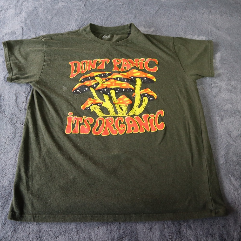 Brisco Brand Dont Panic It's Organic Men's T-Shirt Mushroom Hippie Graphic Large